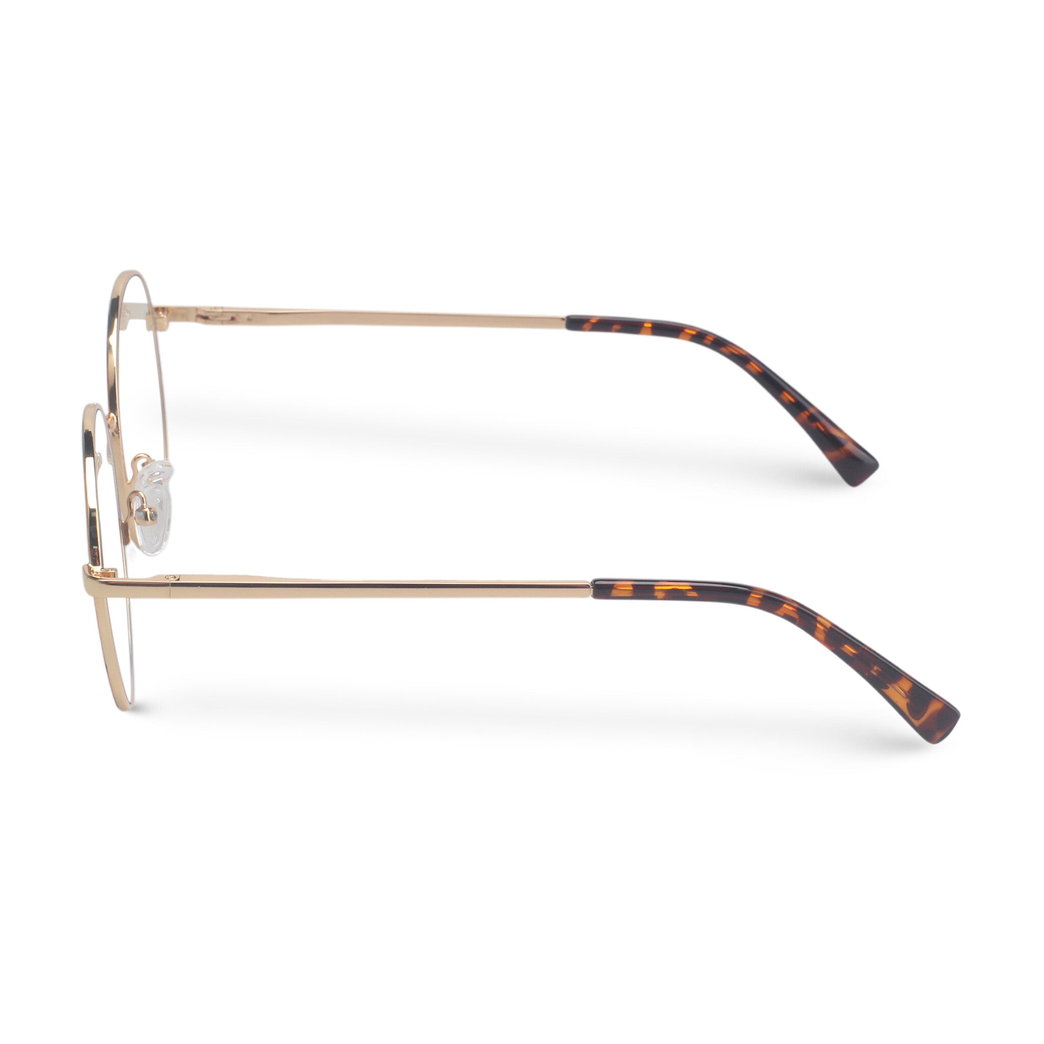 Round eyeglasses with gold-tortoise frame