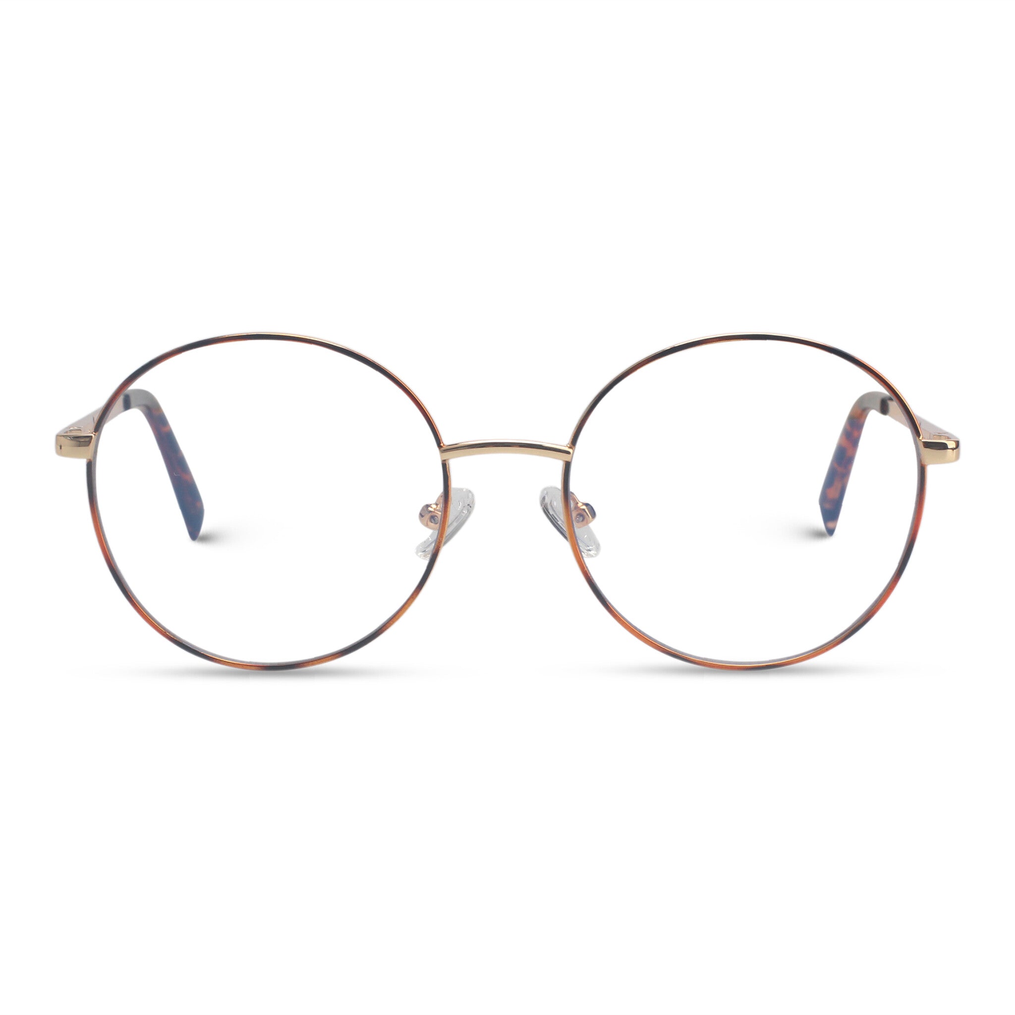 Round eyeglasses with gold-tortoise frame