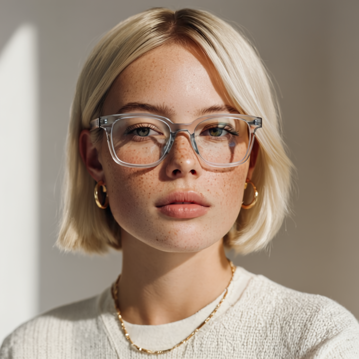 clear transparent squared plastic eyeglasses