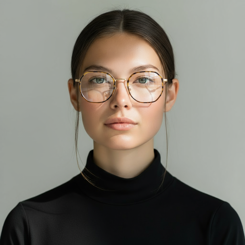 Geometric tortoise and gold eyeglasses