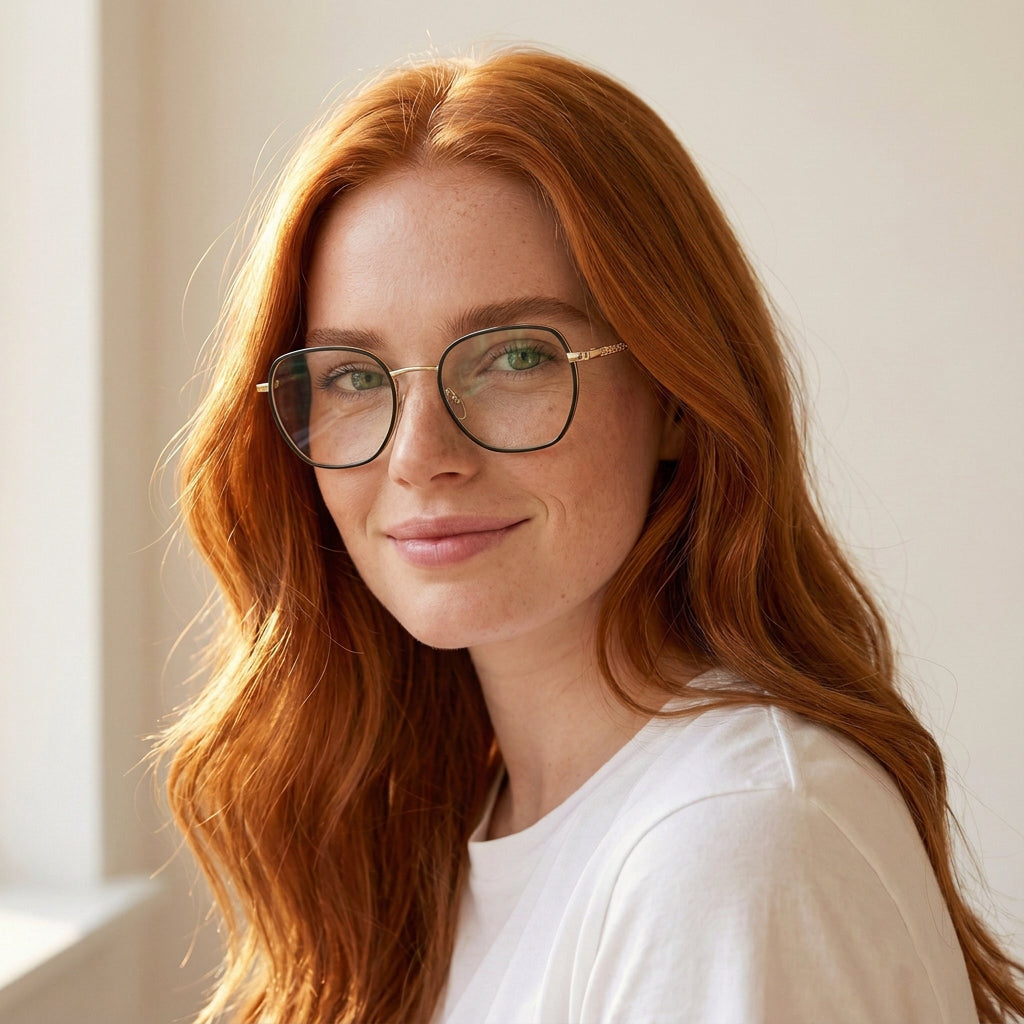 Minimal geometric black and gold eyeglasses