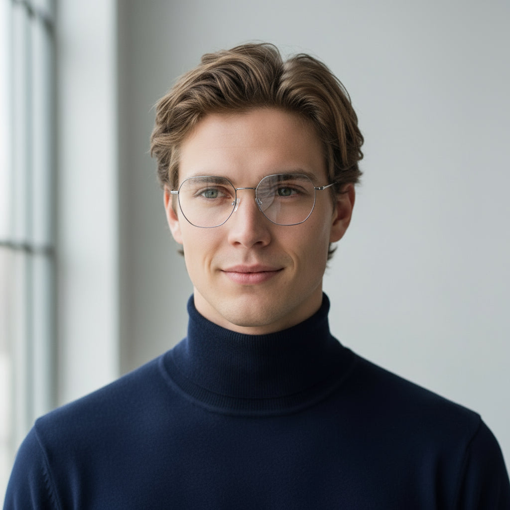 Minimal geometric black and silver eyeglasses