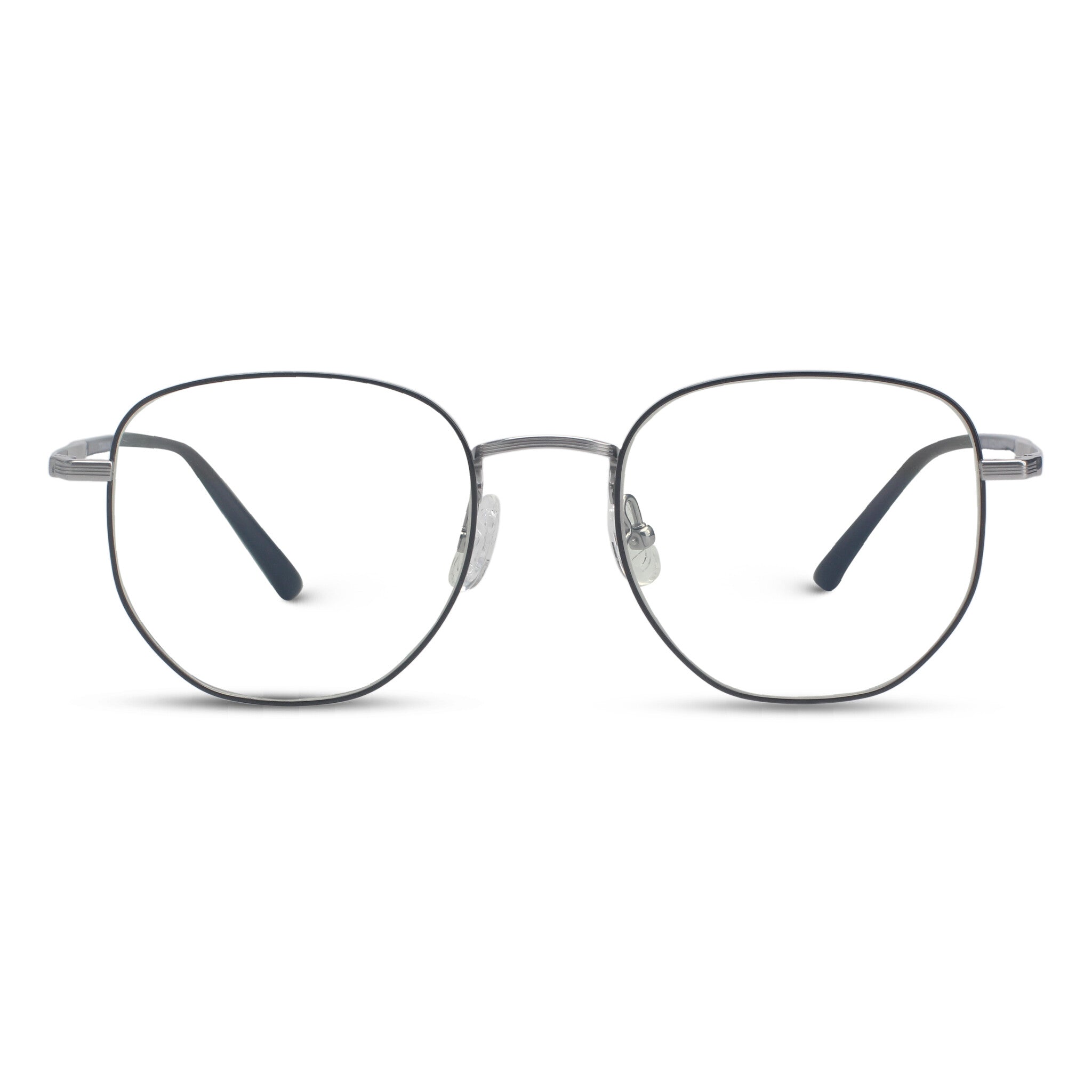 Minimal geometric silver eyeglasses