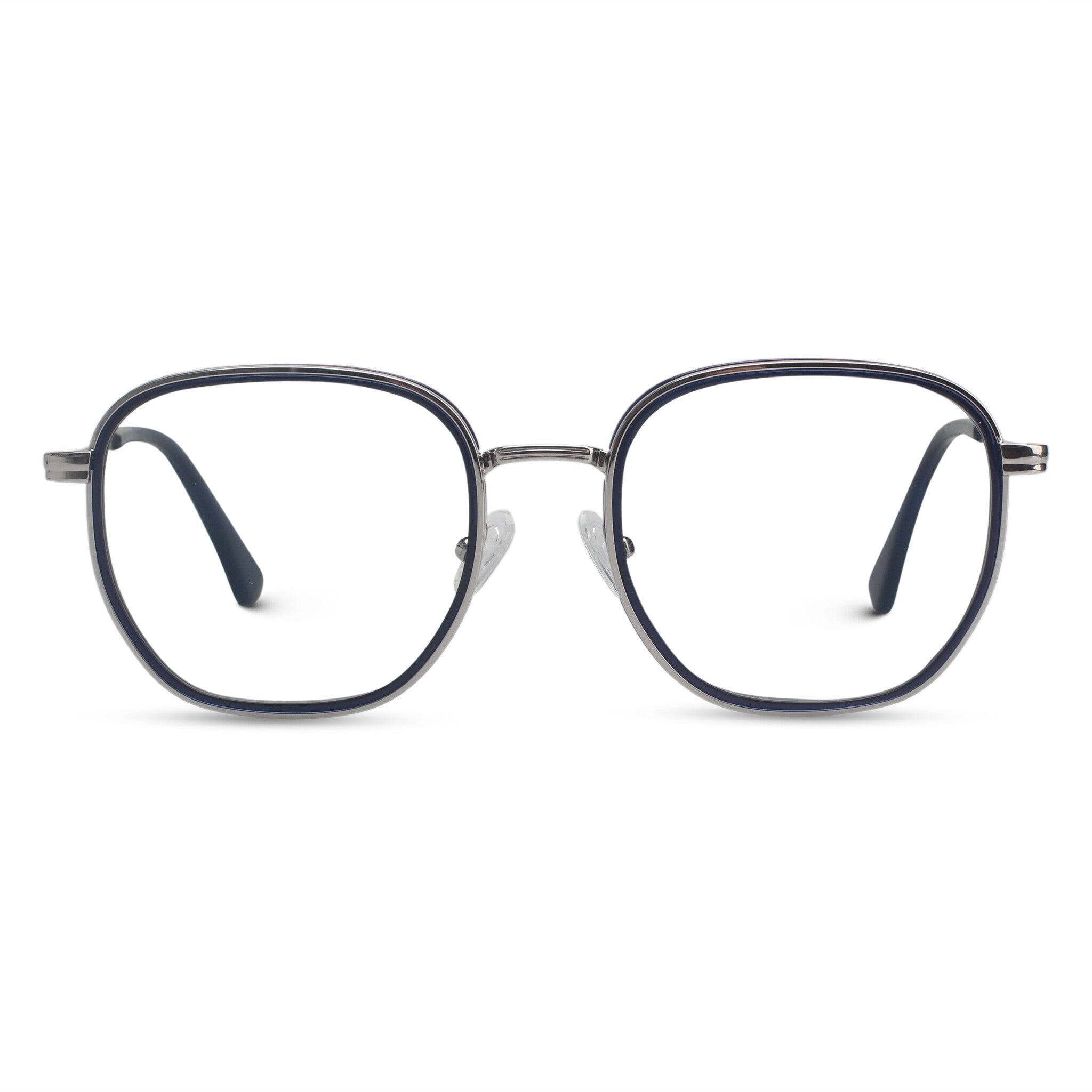Minimal metal blue geometric eyeglasses