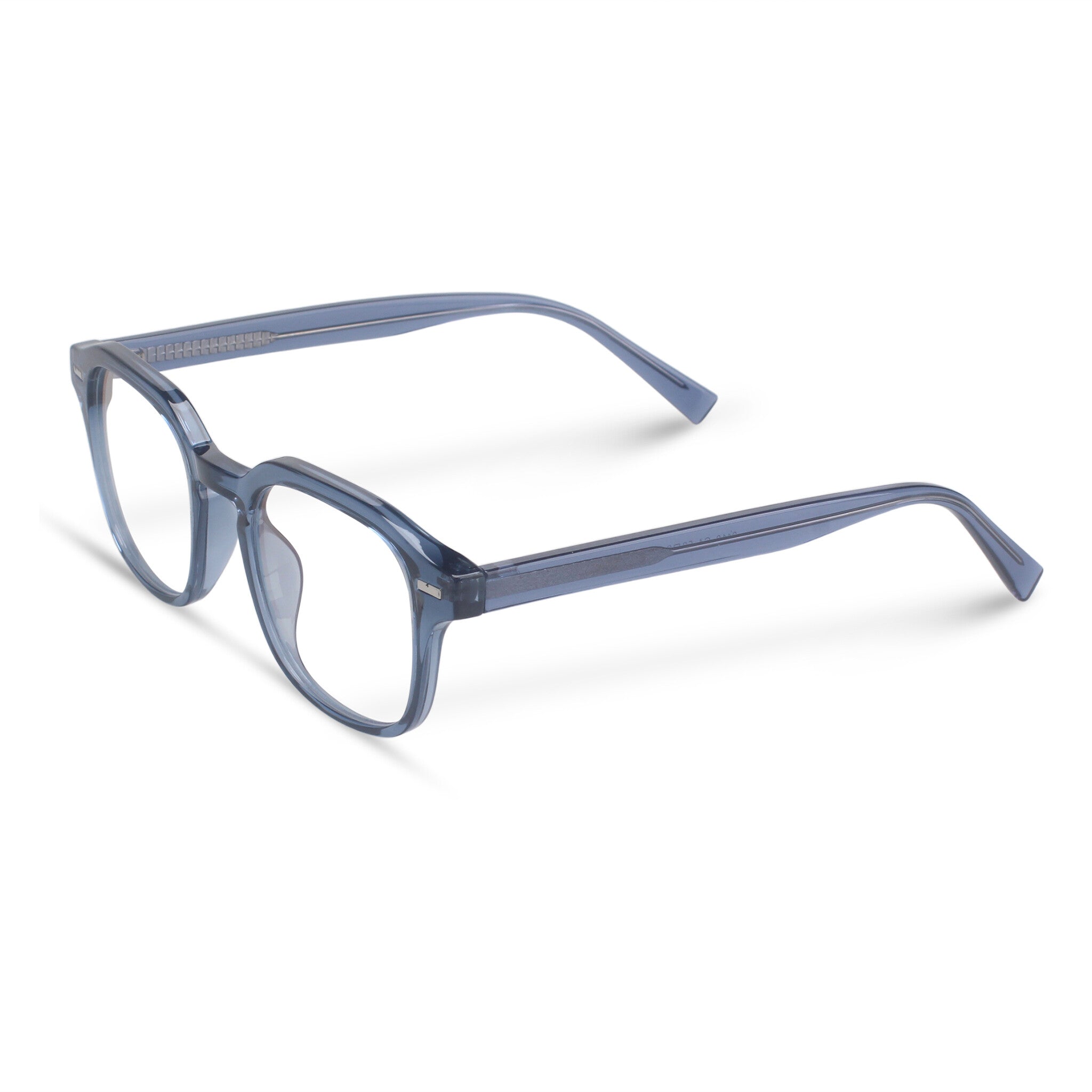 blue square plastic eyeglasses