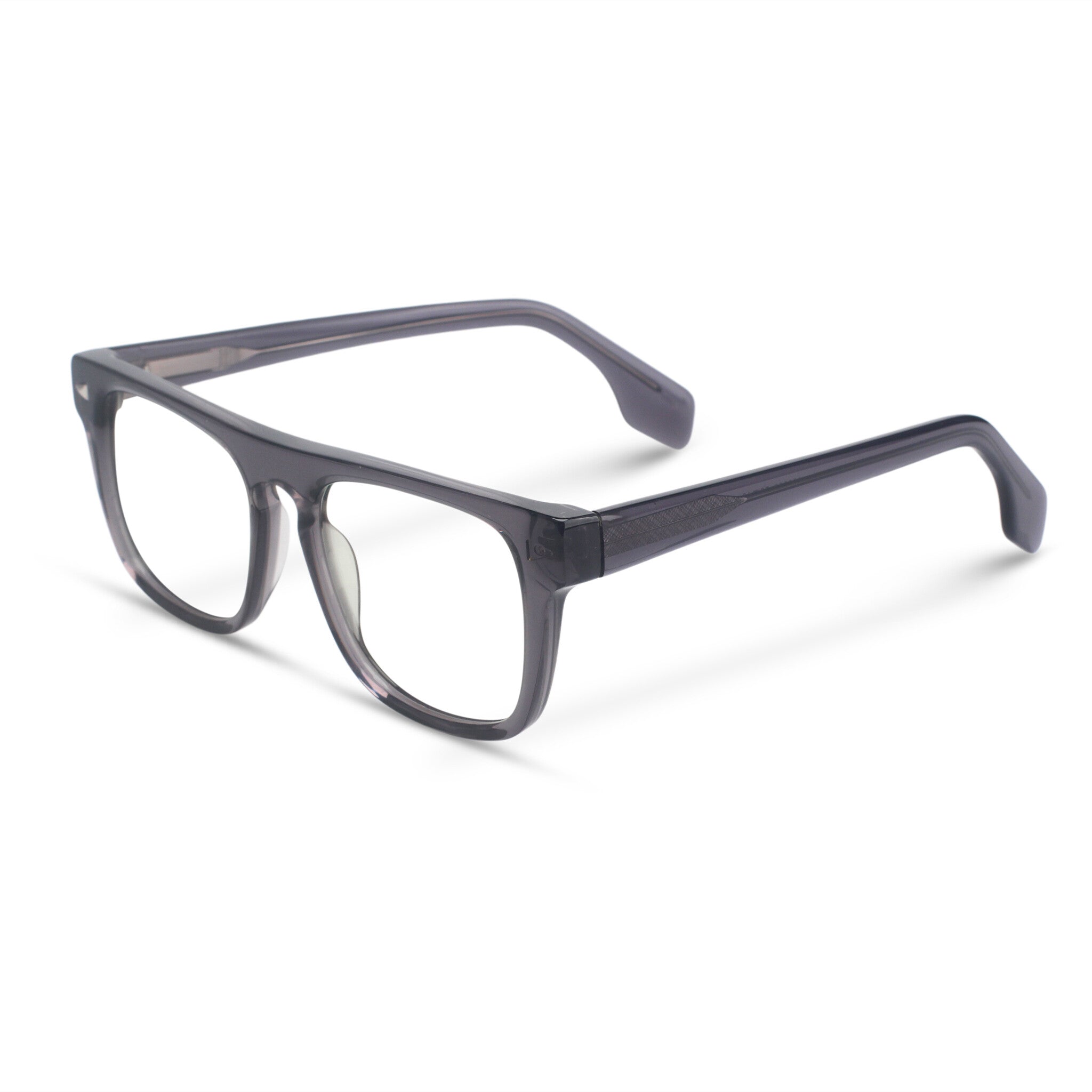 Bold square grey eyeglasses