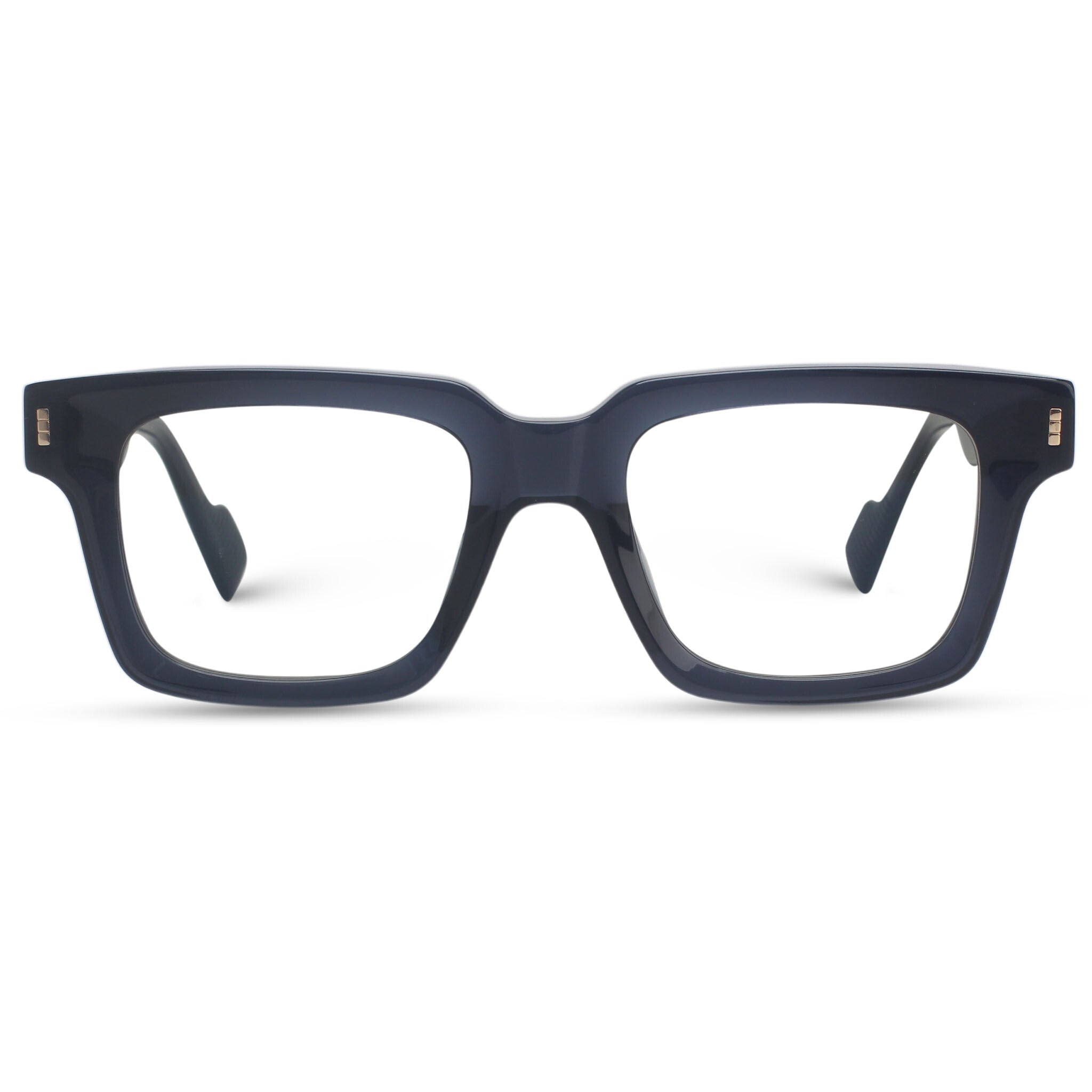 Bold square blue eyeglasses