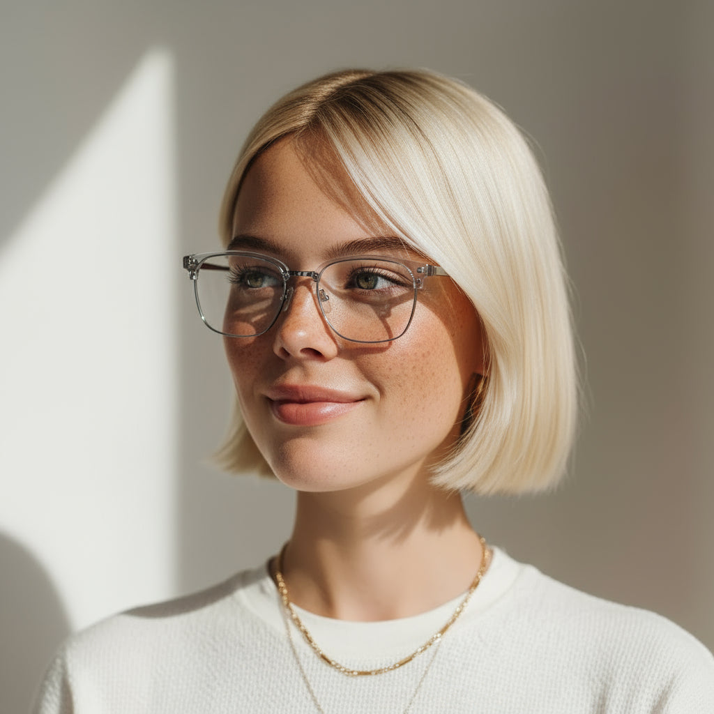 Square classical transparent and silver eyeglasses