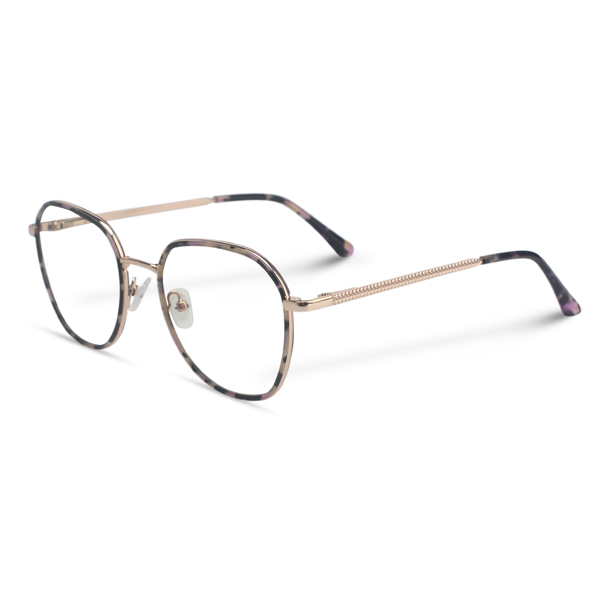 Minimal metal pink tortoise eyeglasses