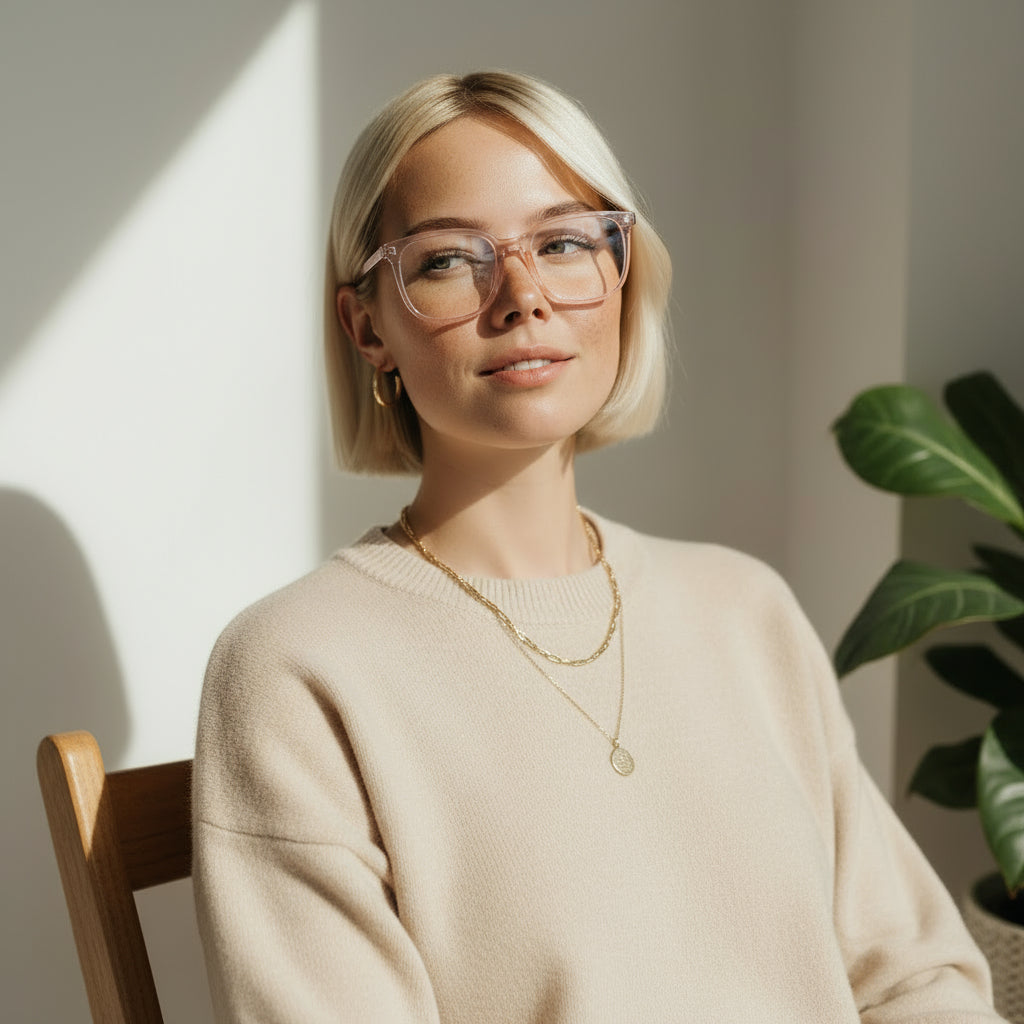 Oversized square light-pink eyeglasses