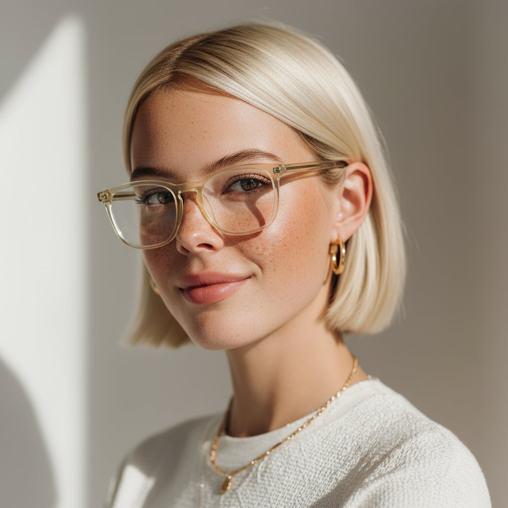 Clear yellow plastic eyeglasses