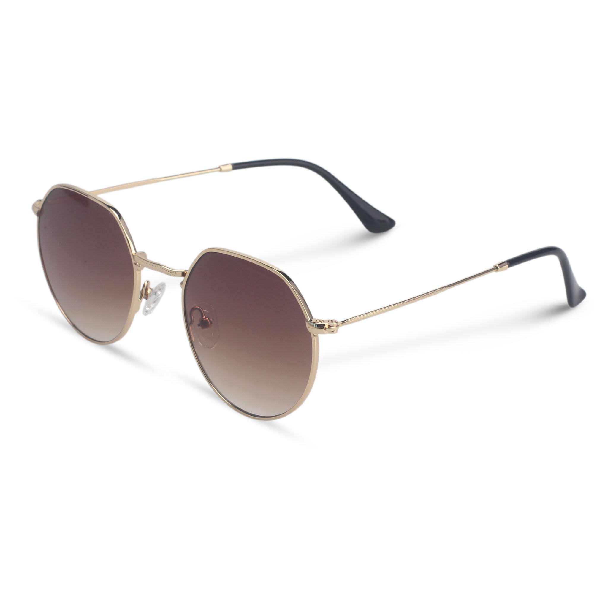 Geometric minimalistic gold and brown sunglasses