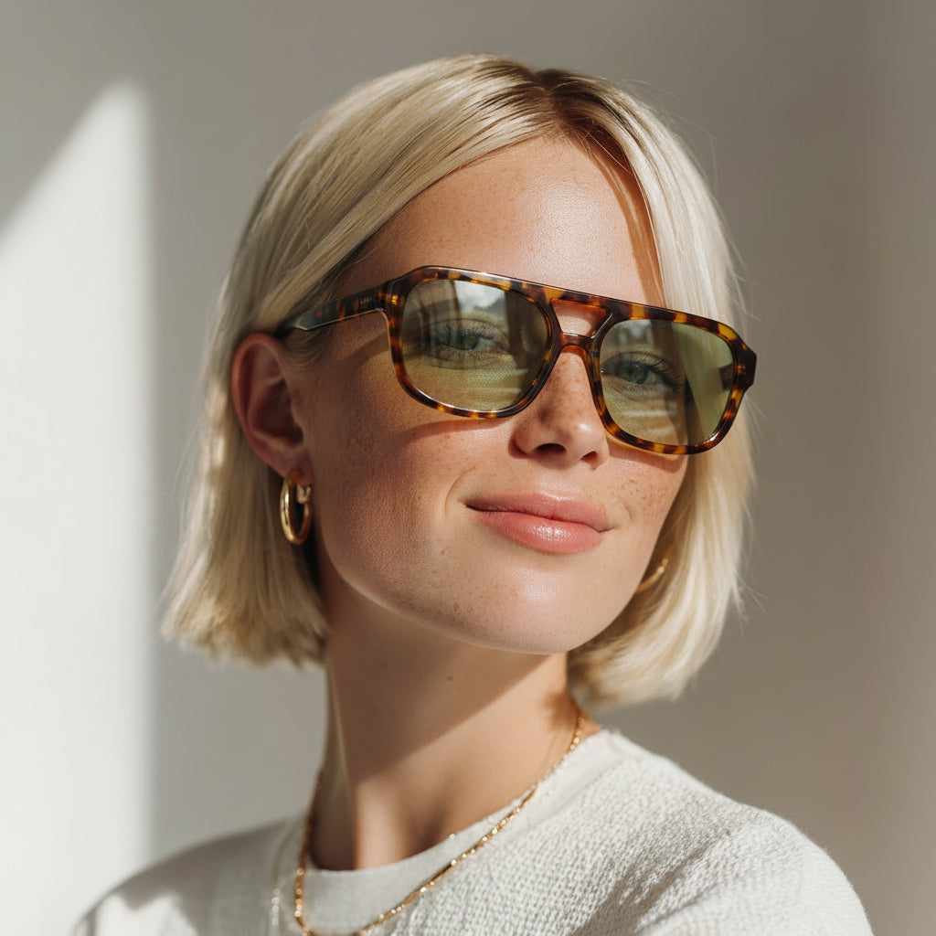 Stylish aviator tortoise and green sunglasses