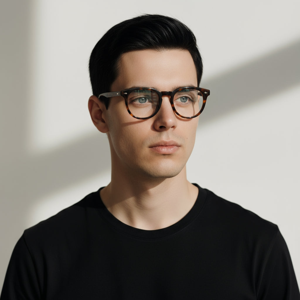 Tortoiseshell round plastic eyeglasses