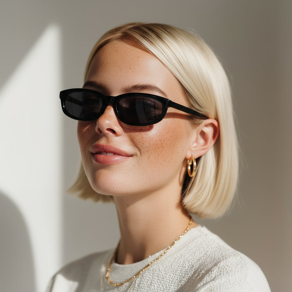 Minimal oval black sunglasses