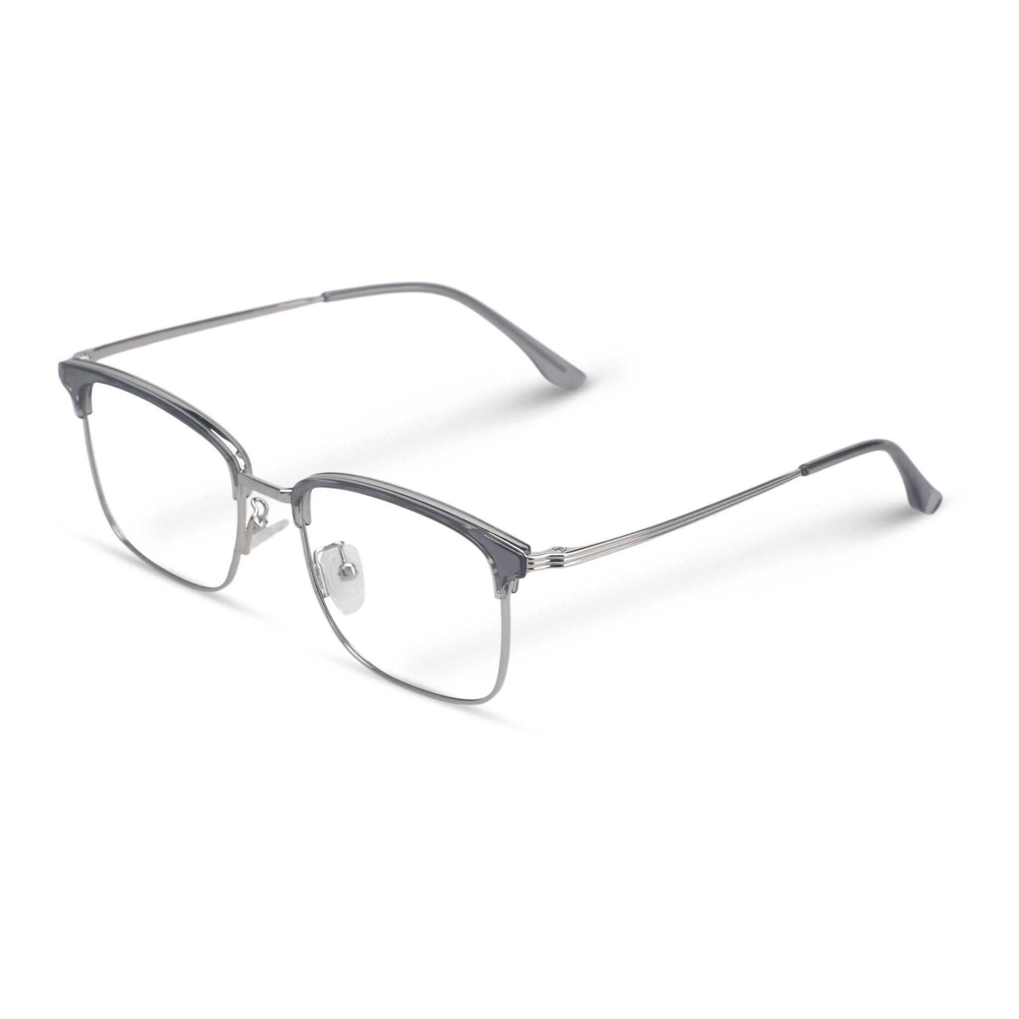 Square grey and silver eyeglasses