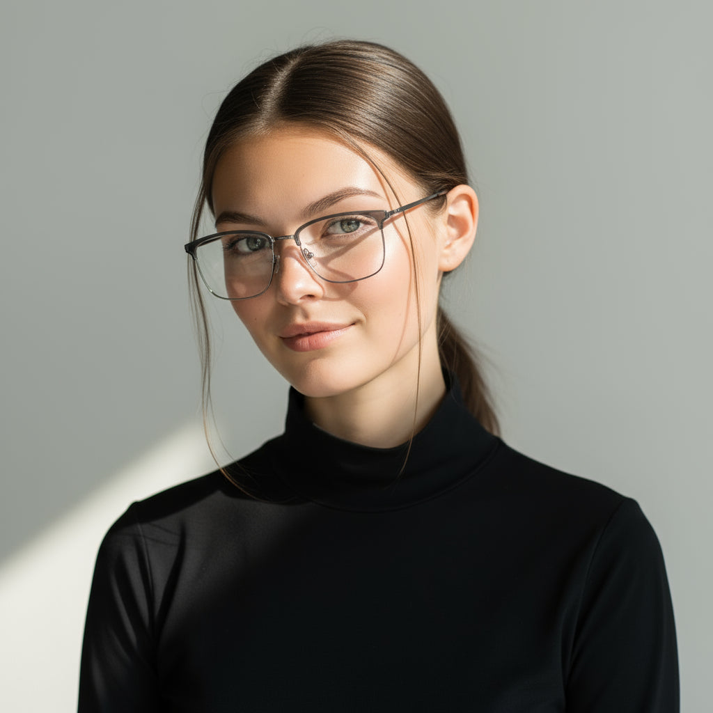 Square grey and silver eyeglasses