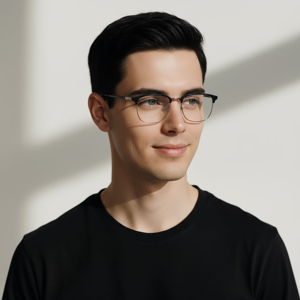 Square black and silver eyeglasses