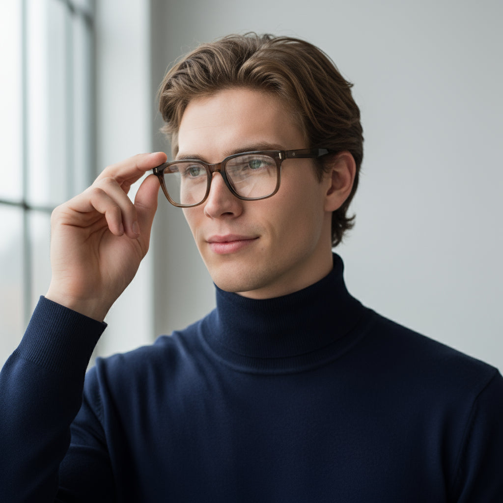 Grey brown square plastic eyeglasses