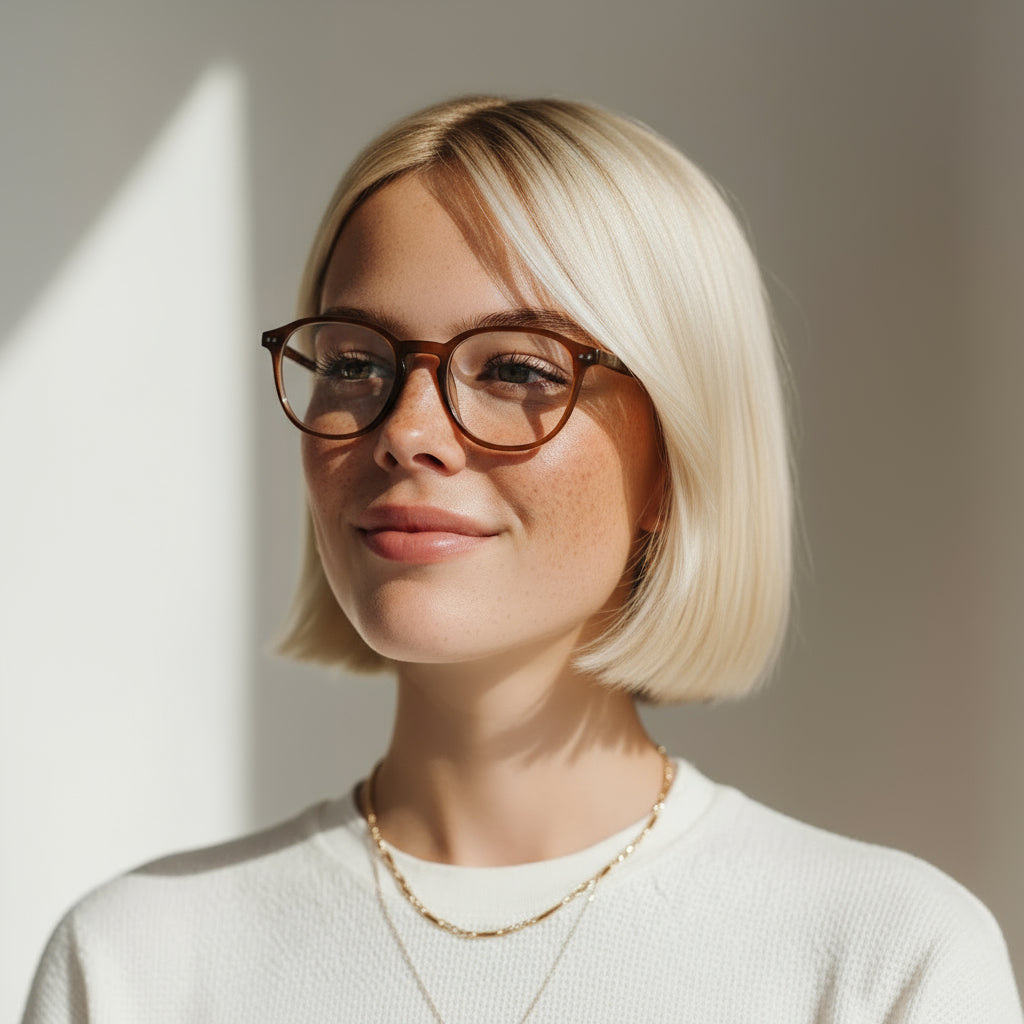 Minimal square brown eyeglasses