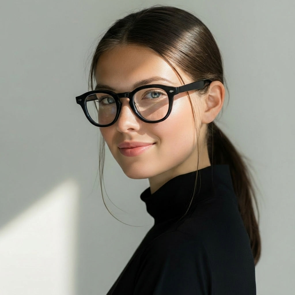 Alassio round black eyeglasses