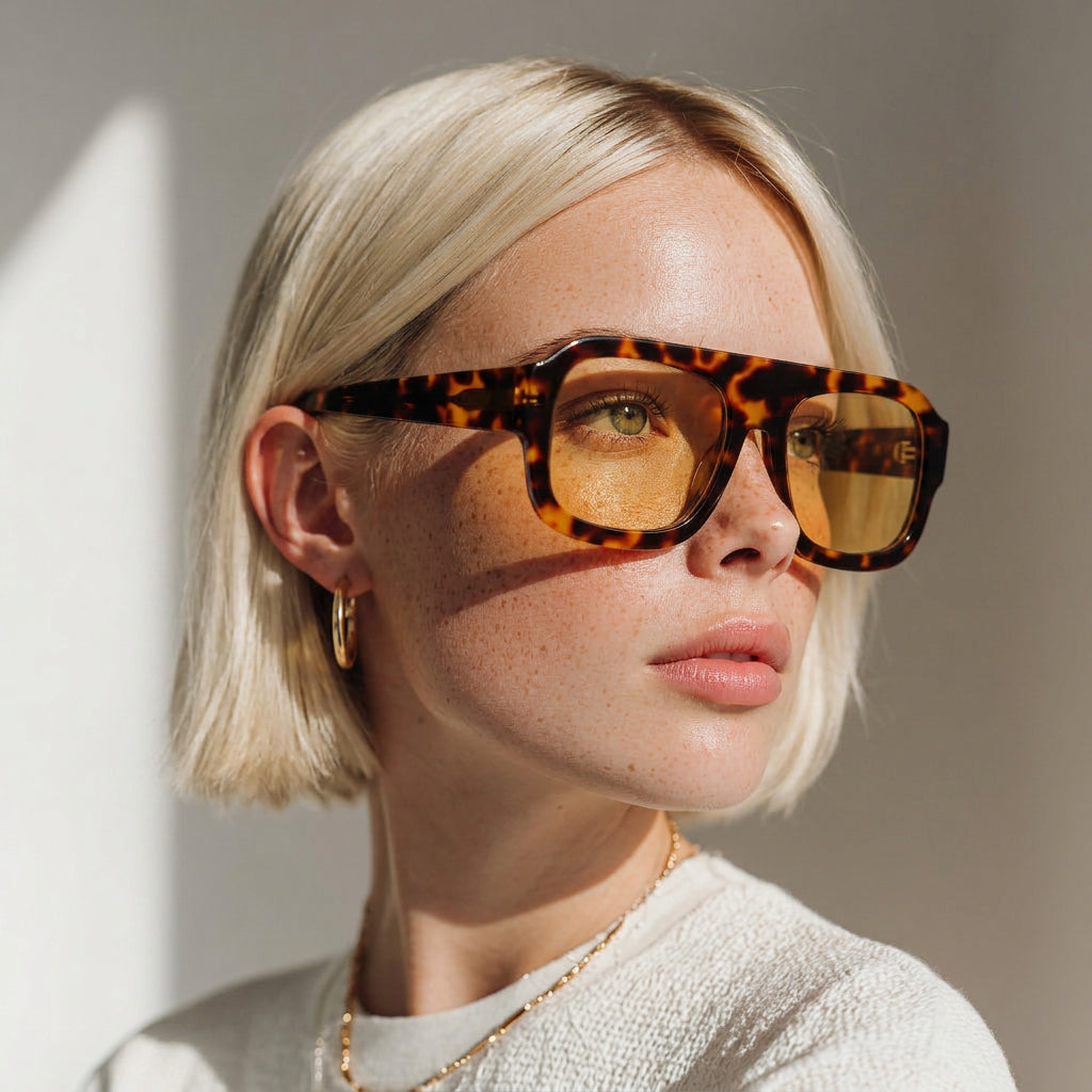 Yellow tortoise aviator sunglasses